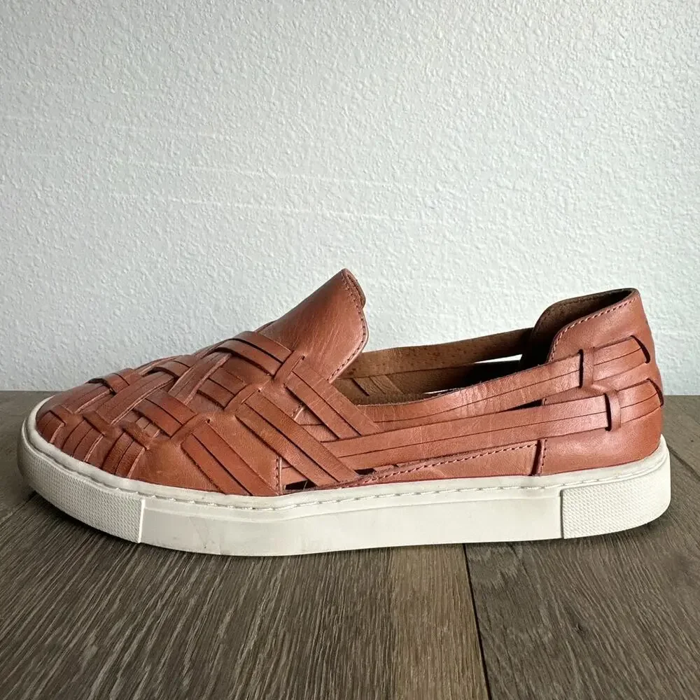 Frye Ivy Huarache Women's Woven Leather Slip-On Sneaker Cognac Size 10